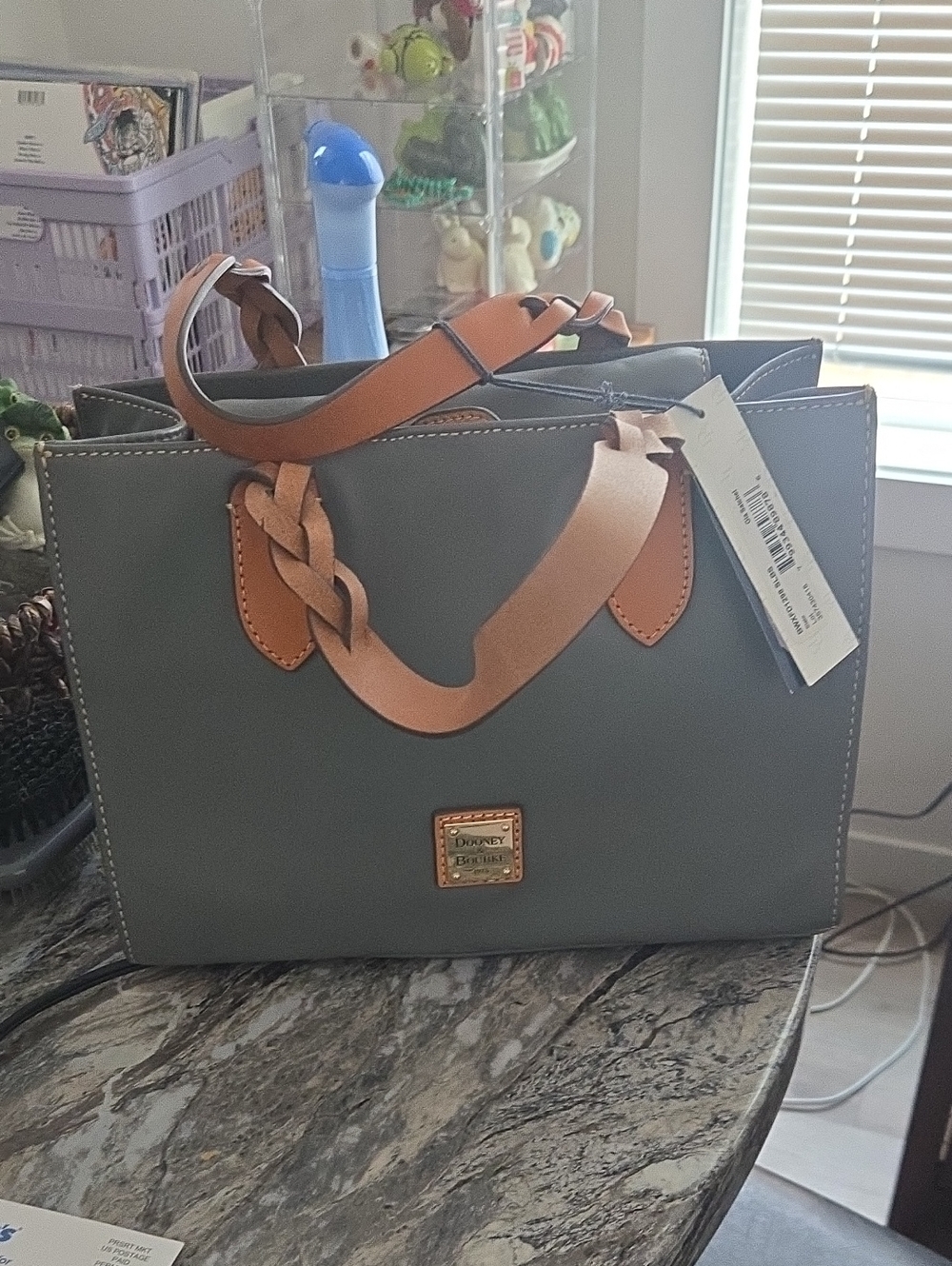 Dooney & Bourke Gray Tote with Tan Braided Straps